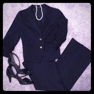 Express Editor Pant Suit, Navy Pinstripe